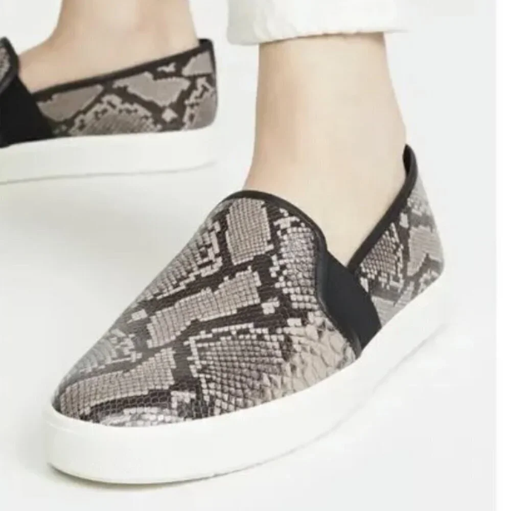 VINCE Blair 5 Snakeskin Print Leather Slip On Sneakers in Taupe Women's 9